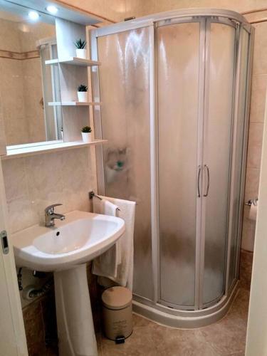 a bathroom with a shower and a sink at Casa Angelina in Grado
