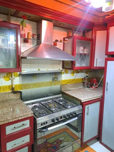 een keuken met een kookplaat en een oven bij Hijaz Square Hotel in Caïro