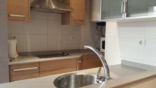 eine Küche mit einer Spüle und einer Arbeitsplatte in der Unterkunft AApartments in city center in Barcelona