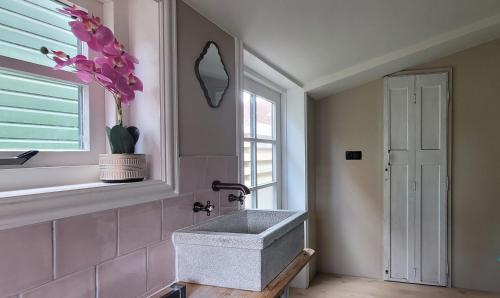 een badkamer met een wastafel en een raam bij Boutique B&B Dolce Due in Assendelft