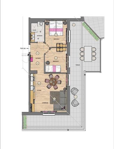 a drawing of a floor plan of a house at HOMEBOUND APARTMENTS Bad Goisern - contactless check-in in Bad Goisern