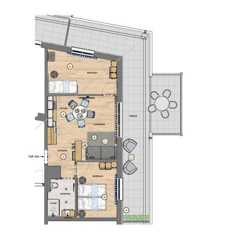 a rendering of a floor plan of a house at HOMEBOUND APARTMENTS Bad Goisern - contactless check-in in Bad Goisern