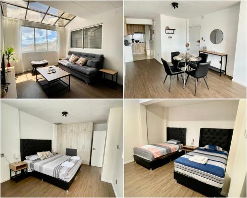 vier verschillende foto's van een slaapkamer en een woonkamer bij Brand-new 2 bedroom apartment Sopocachi in La Paz