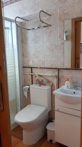 a bathroom with a toilet and a sink at Albergue de Peregrinos Ultreia et Suseia in Sigüeiro