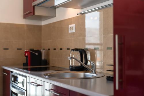 a kitchen counter with a sink in a kitchen at Ladybug in Dobrota