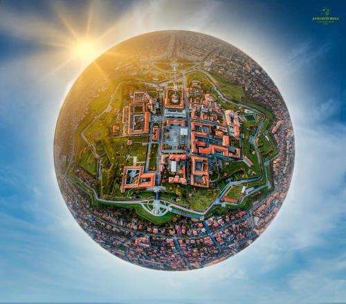 a spherical view of a city in the sky at Apartament ALBA CAROLINA in Alba Iulia