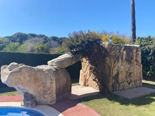 a large rock wall with a plant on it at Dreams Apartment Vilafortuny in Cambrils