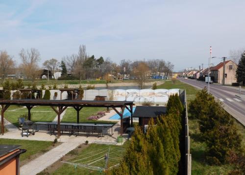 a view of a park with a skate park at Pension Sara in Hevlín