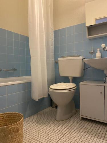 y baño con aseo y lavamanos. en Gemütliche Wohnung Nähe Rhein, en Basilea