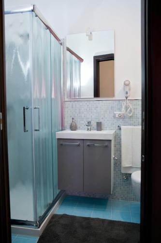 a bathroom with a sink and a glass shower at B&B La Veduta in Naples