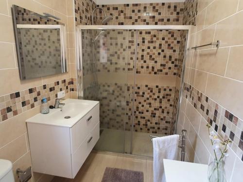 a bathroom with a shower and a sink at Finca la fortaleza in San Miguel de Abona