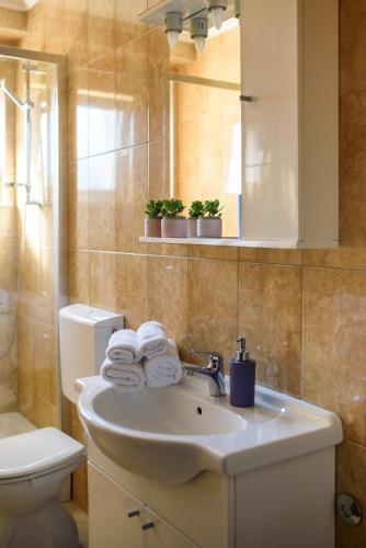 a bathroom with a sink and a toilet at California Apartments in Dubrovnik