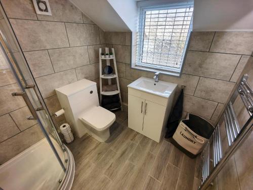a small bathroom with a toilet and a sink at 99 Stoney Bank Drive in Kiveton Park