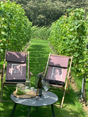 two chairs and a table with a bottle of wine at Life Contains Beautiful Things in Almere