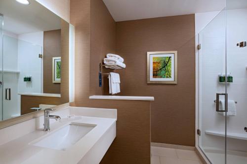 y baño con lavabo grande y ducha. en Fairfield Inn & Suites Houston Richmond en Richmond