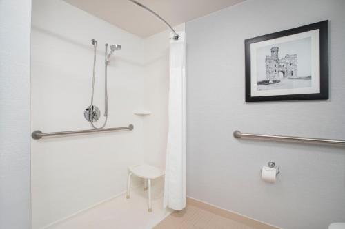 een badkamer met een douche en een toilet bij Courtyard Worcester in Worcester