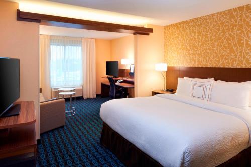 Habitación de hotel con cama grande y TV en Fairfield Inn & Suites By Marriott Ann Arbor Ypsilanti en Ypsilanti