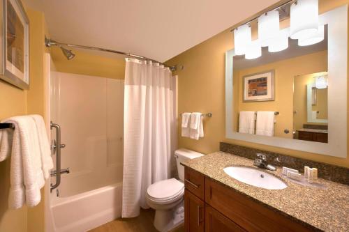 La salle de bains est pourvue de toilettes, d'un lavabo et d'une douche. dans l'établissement TownePlace Suites Denver Tech Center, à Centennial