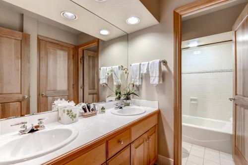 a bathroom with a sink and a mirror and a tub at St. James Place in Beaver Creek