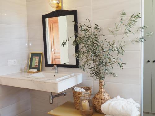 La salle de bains est pourvue d'un lavabo et d'un miroir. dans l'établissement Llucatx Menorca, à Son Parc