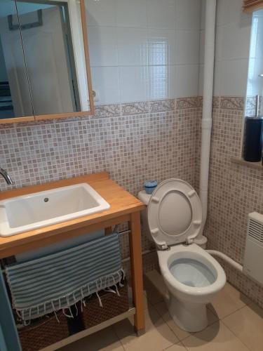 a bathroom with a toilet and a sink at The Sweet Cocoon in De Haan