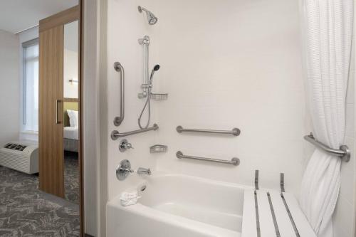 席爾瓦普拉納的住宿－波托馬克米爾斯普林希爾套房酒店，设有带浴缸和淋浴的浴室。