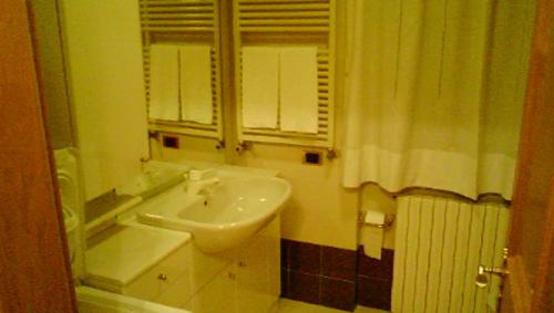 マドンナ・ディ・カンピリオにあるCampiglio Bilocale Dolomitiのバスルーム(洗面台、窓付)
