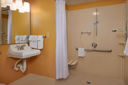 y baño con lavabo y ducha. en TownePlace Suites Tampa North I-75 Fletcher, en Tampa