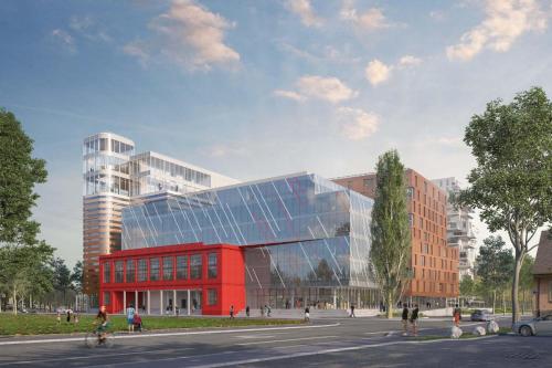 a rendering of a building with a red building at Residence Inn by Marriott Strasbourg in Strasbourg