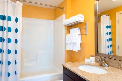 a bathroom with a sink and a shower and a tub at TownePlace Suites by Marriott Kalamazoo in Portage
