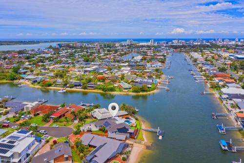 an aerial view of a city with a harbor at Pay for 3 nights, get 4th night for free in March in Maroochydore