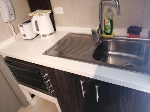 een aanrecht met een wastafel in de keuken bij Departamento en Pucón 202 in Pucón