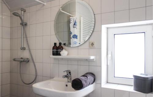 奧門的住宿－Konijnenbult，一间带水槽、淋浴和镜子的浴室