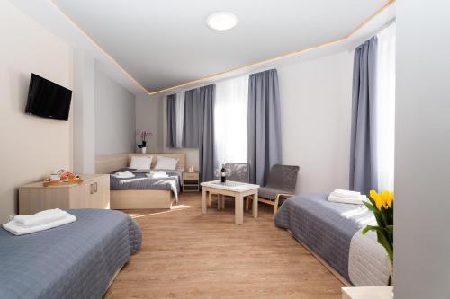 โทรทัศน์และ/หรือระบบความบันเทิงของ Apartamenty Platinia - komfortowe noclegi Kraków Stare Miasto