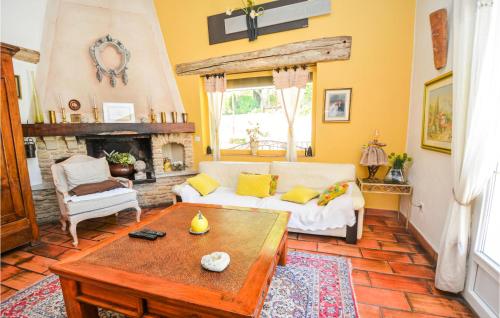 a living room with a couch and a fireplace at Awesome Home In Orgon With 6 Bedrooms, Wifi And Outdoor Swimming Pool in Orgon