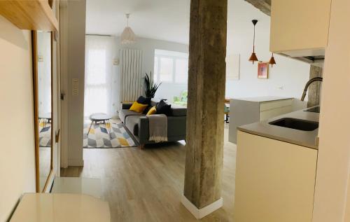 kuchnia i salon z kanapą w obiekcie Apartamento Donostia San Sebastian w mieście Loyola