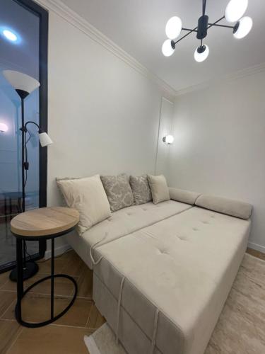 a living room with a couch and a table at RentHouse Apartments Neoclassic in Chişinău