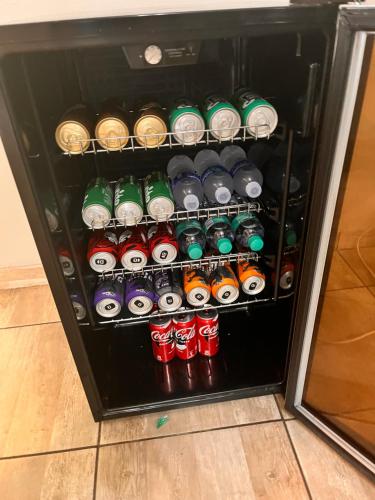 una nevera pequeña llena de botellas de refresco en Tamryn Manor Guest House en Johannesburgo