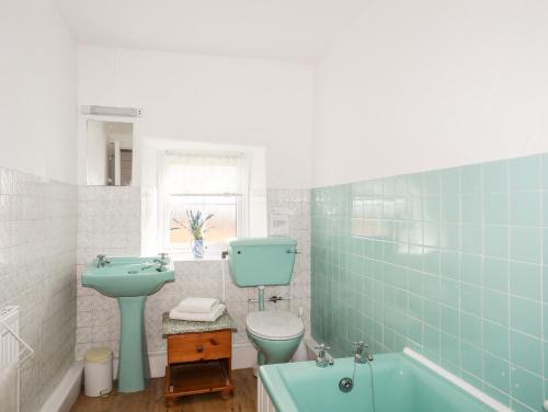 Llangoed的住宿－Ty Hir，浴室配有卫生间、盥洗盆和浴缸。
