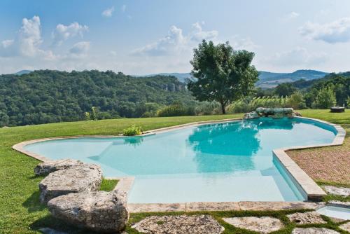 a swimming pool in the middle of a field with a tree at Agriturismo Fontenuova in Saturnia