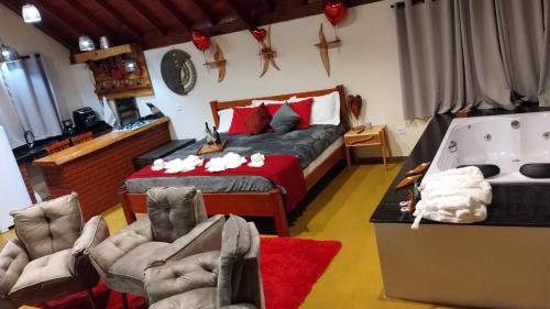 Postel nebo postele na pokoji v ubytování Chales Sabor Dos Ventos