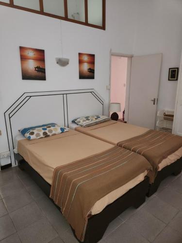 2 nebeneinander sitzende Betten in einem Schlafzimmer in der Unterkunft VILLA OASIS in Blue Bay