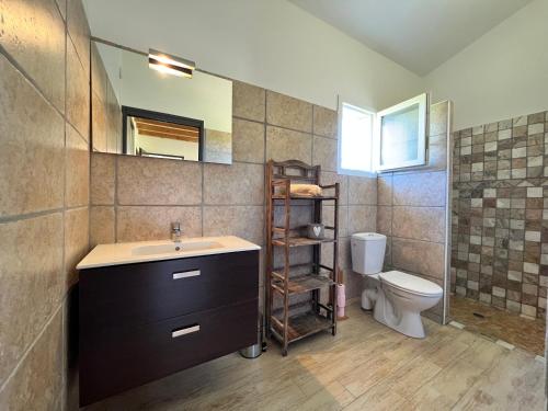 a bathroom with a sink and a toilet at La villa Thomas avec piscine chauffée, classée 4 étoiles in Serra-di-Ferro
