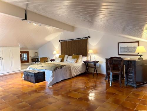 Segura的住宿－Cal Bisbe，一间卧室配有一张床和一张书桌