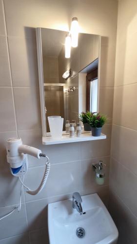 a bathroom with a sink and a mirror at Apartments Protin sokak in Sarajevo