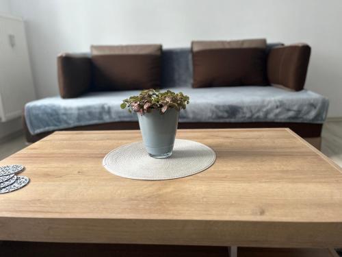 a vase sitting on a coffee table in a living room at Ubytovanie pod štítmi Vysokých Tatier in Tatranska Strba