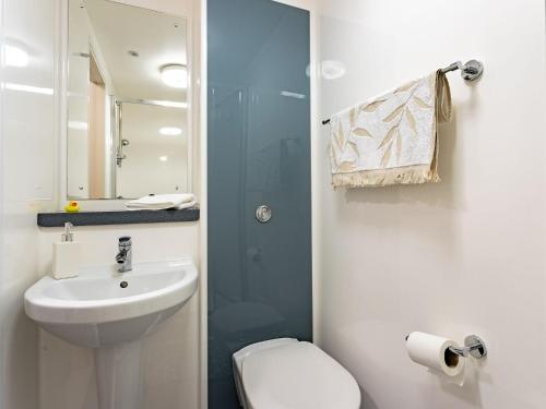亞伯丁市的住宿－For Students Only Ensuite Bedrooms at Powis Place minutes away from Aberdeen City Centre，一间带水槽、卫生间和镜子的浴室