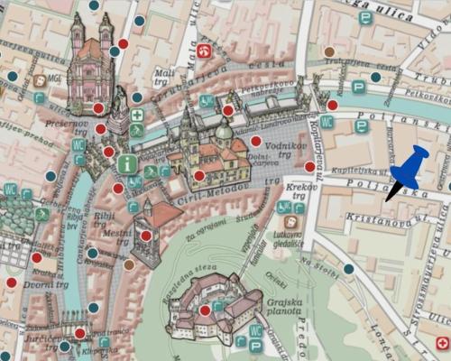a map of the city of london with red dots at ATIK ROOMS in Ljubljana