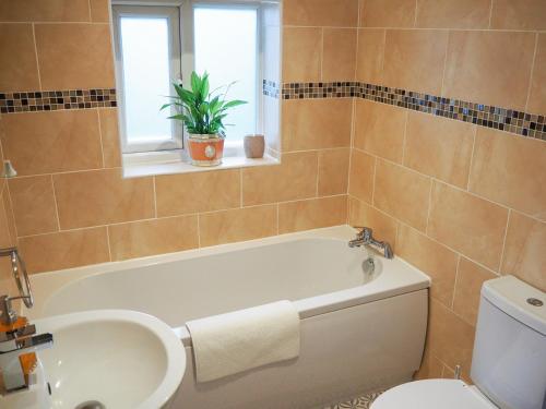 uma casa de banho com uma banheira, um WC e uma planta em Hope View House em Castleton