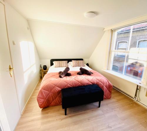 The island life Texel في دن بورخ: غرفة نوم عليها سرير وعليها كلبين
